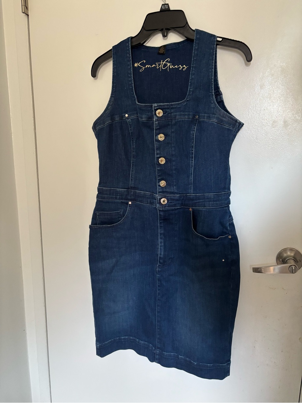 Guess Dark Blue Denim Button-Front Midi Dress